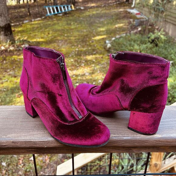 Sam Edelman Circus Ankle Boots Size 8 Burgundy Velvet Shoes Whimsygoth Victorian - Picture 1 of 11